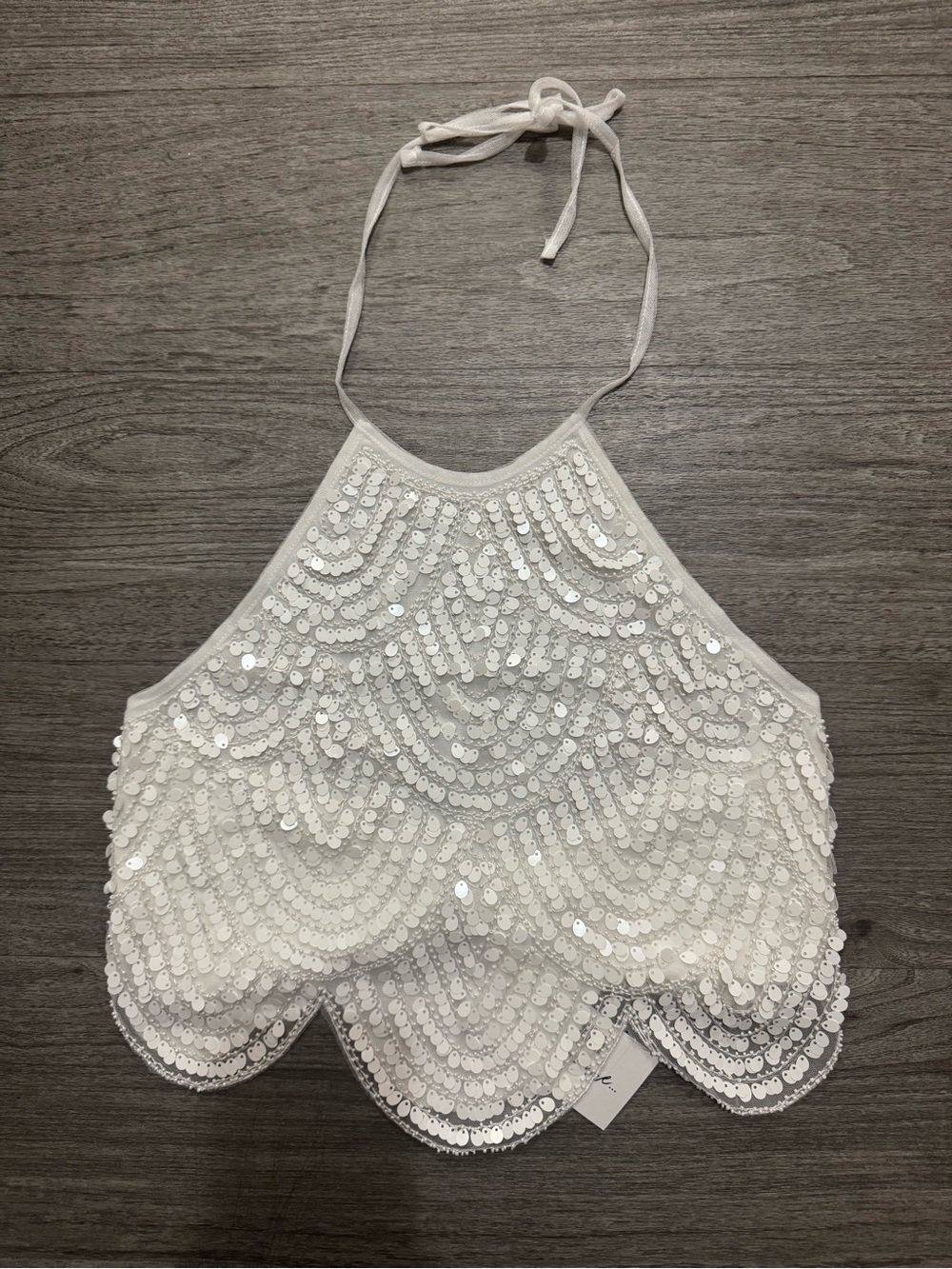 12th Tribe Cleo White Sequin Halter Tie Top - Picture 3 of 6